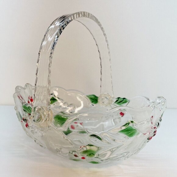 Mikasa Other - Mikasa Glass Basket Holiday Bloom Removable Handle Gift 8" Germany